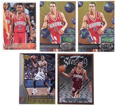 1996-97 Allen Iverson Rookie Investor Lot Of 47 Cards Including Topps Finest With Coating And 25 Bowmans Best